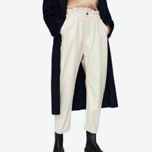 Zara Faux Leather High Waisted Baggy Fit Pants Cream Ecru Size 2 NEW WITH TAG